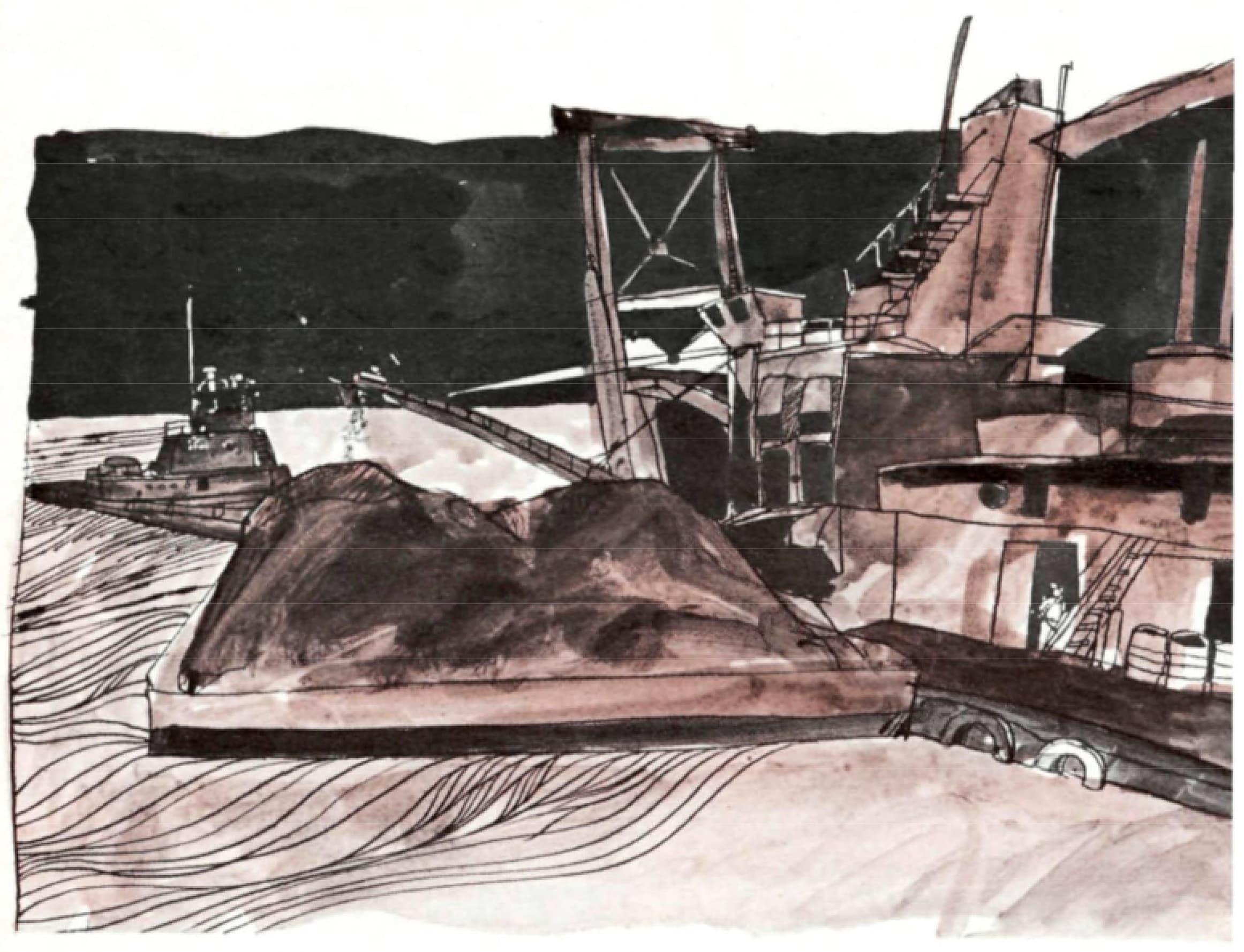 Illustration of a shell dredge at work, from a 1967 magazine article